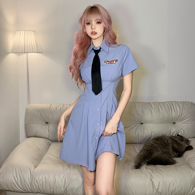Đầm Chữ A Ngắn Tay In Chữ Phong Cách Hàn Quốc Thời Trang Cho Nữ