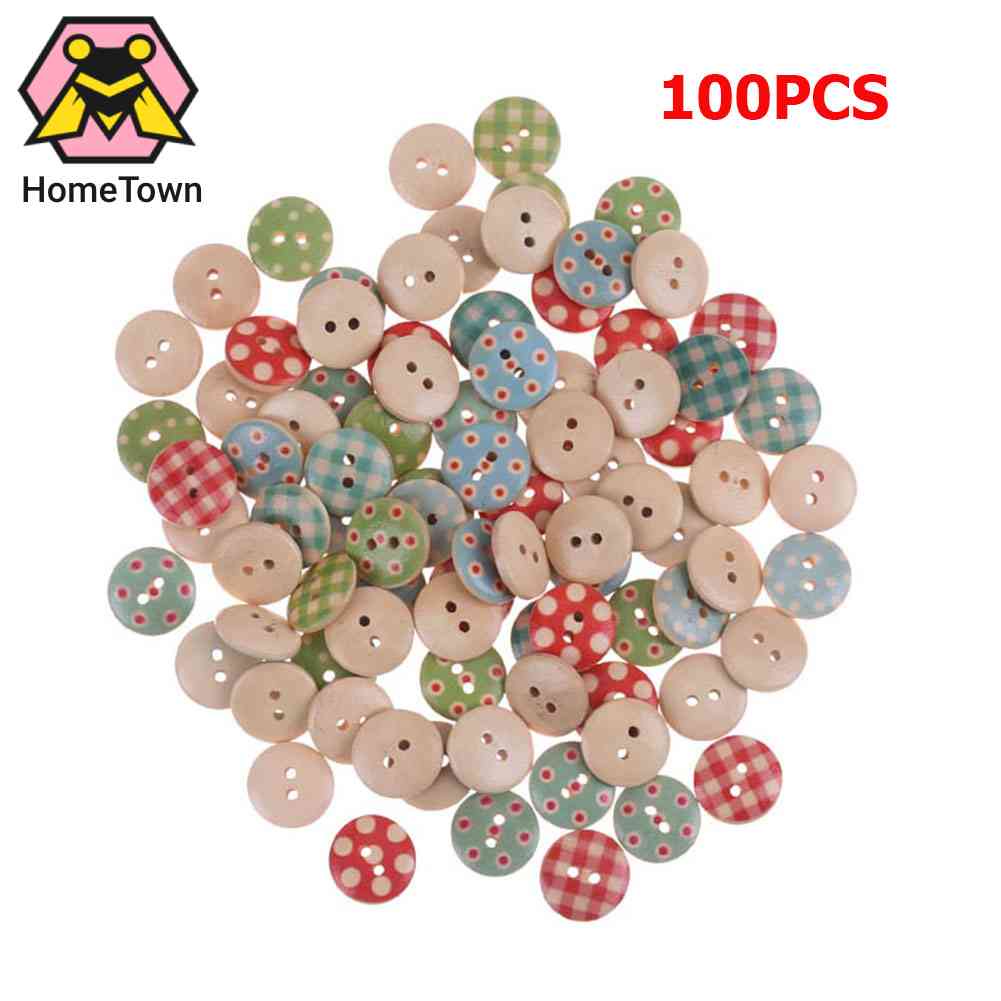 Bộ 100 Nút Gỗ Tròn In Họa Tiết Hoạt Hình Nhiều Màu Sắc
