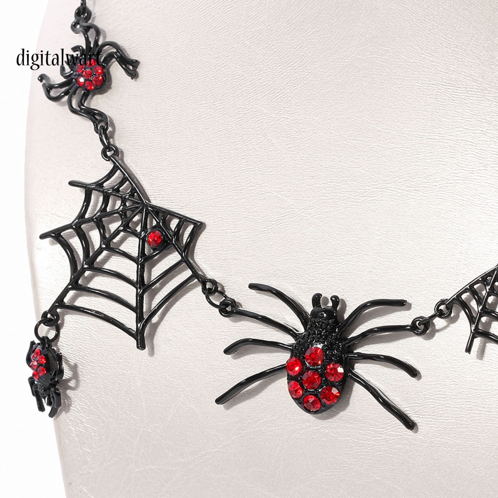 Kỹ Thuật Số| Bộ Vòng cổ + Bông Tai Hình Nhện Đính Đá Đỏ Phong Cách Gothic Punk Cho Nữ