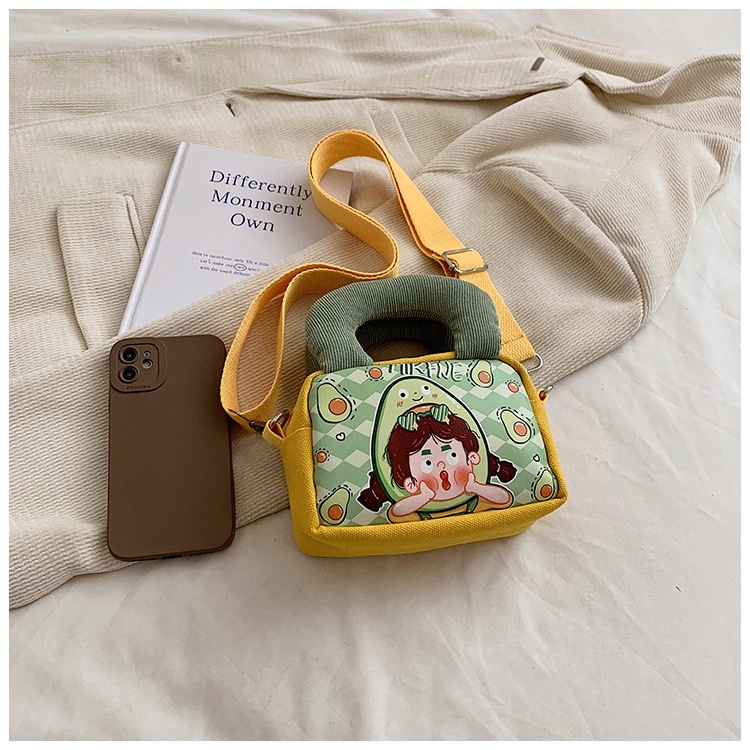 Túi Đeo Chéo Canvas Dáng Vuông Nhỏ Họa Tiết Hoạt Hình Thời Trang Cho Nữ