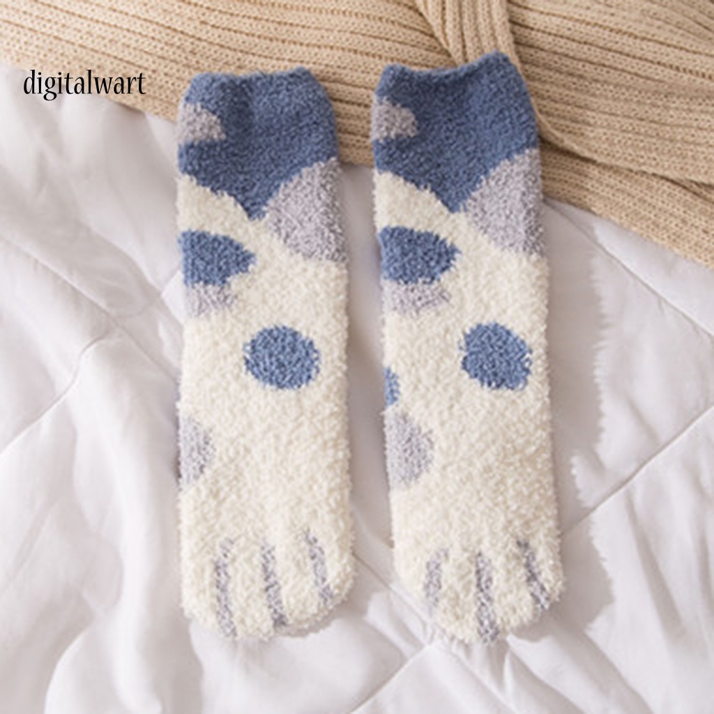 Kỹ Thuật Số| 1 Đôi Vớ Ngủ Giữ Ấm Mềm Mại Co Giãn In Hình Chân Mèo Dễ Thương