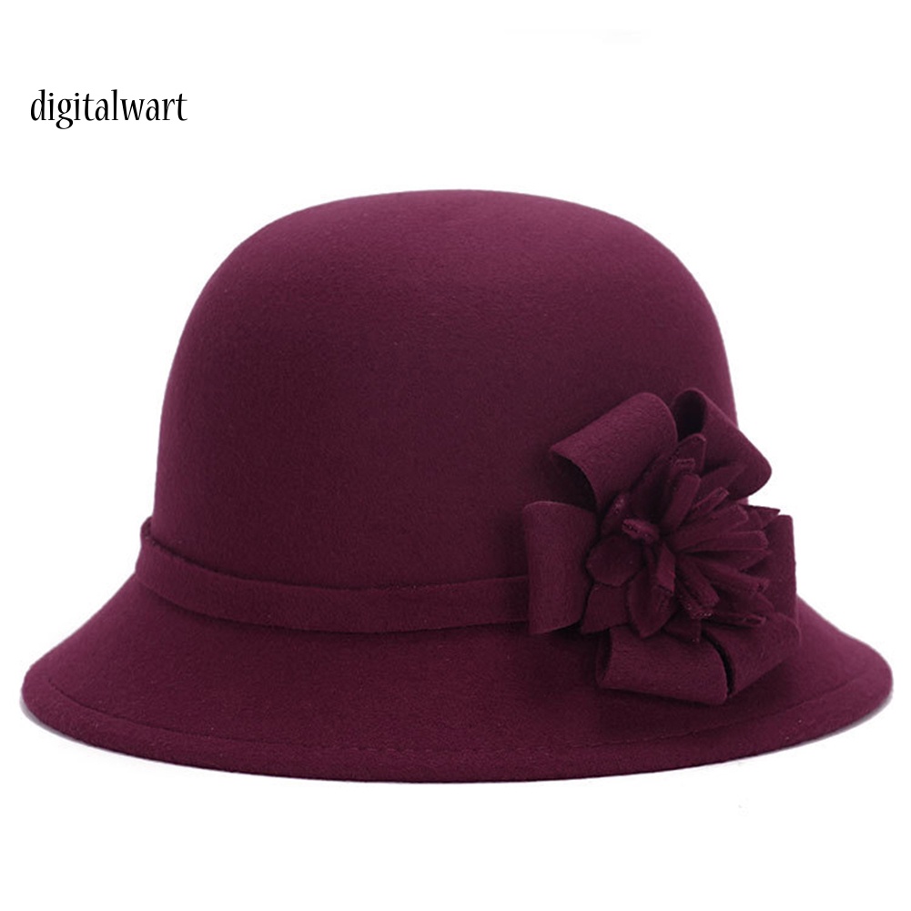 Kỹ Thuật Số| Mũ Bowler Hat Màu Trơn Thêu Hoa Phong Cách Retro Cho Nữ