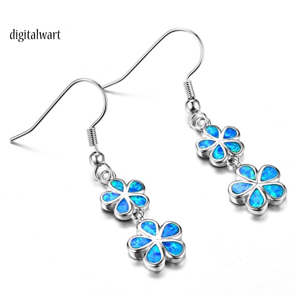 Kỹ Thuật Số| Đôi Khuyên Tai Dài Gắn Hoa Đá Opal Giả Thời Trang Cho Nữ