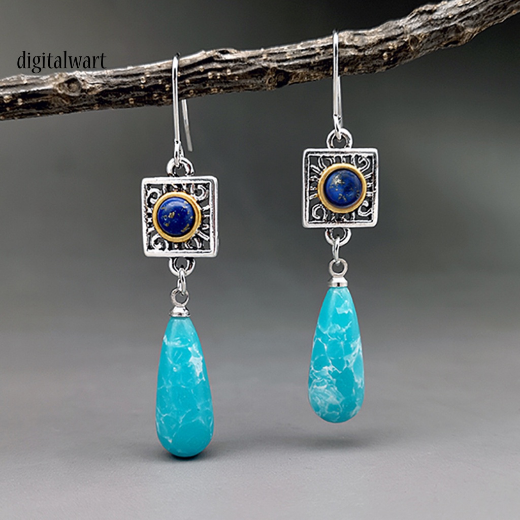 Kỹ Thuật Số| Bông Tai Dáng Dài Hình Giọt Nước Đính Đá Ngọc Lam Giả Thời Trang Cho Nữ