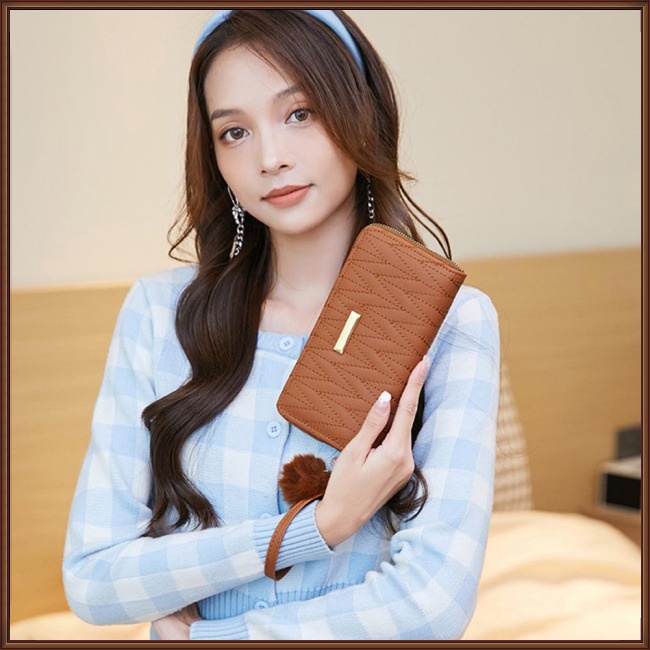 Ví Da Pu Cầm Tay Dáng Dài Thêu Họa Tiết Xinh Xắn Thời Trang Cho Nữ