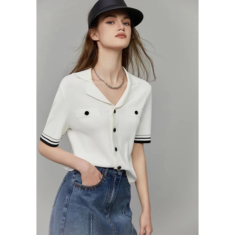 Áo Thun Lụa Dệt Kim Mỏng Dáng Rộng Tay Ngắn Phong Cách Pháp Thời Trang Mùa Hè