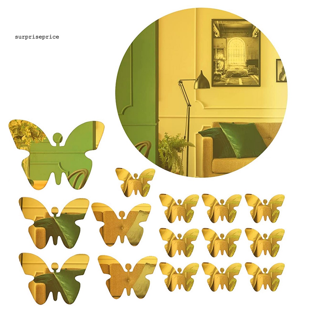 1 Bộ Sticker Dán Tường Mặt Gương Acrylic Hình Bướm Có Thể Tháo Gỡ Cho Nhà Ở