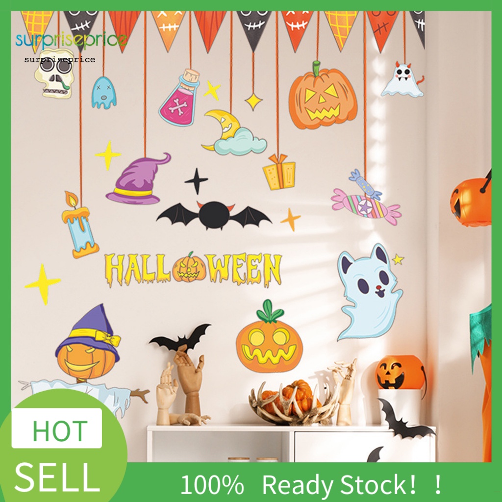 Set 2 Decal dán tường Tự Dính Chống Nước Họa Tiết Hoạt Hình Halloween Trang Trí Nhà Cửa
