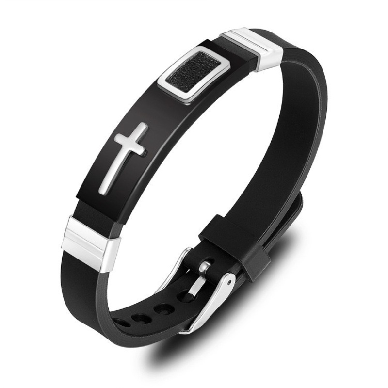 Z Vòng Tay Silicon Phối Mặt Thánh Giá Bằng Thép Không Gỉ Phong Cách Hip Hop Cho Nam Và Nữ