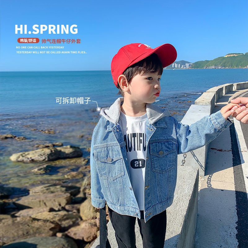 Áo Khoác Denim Có Mũ Trùm Phong Cách Hàn Quốc Thời Trang Xuân Thu 2023 Mới Cho Bé Trai