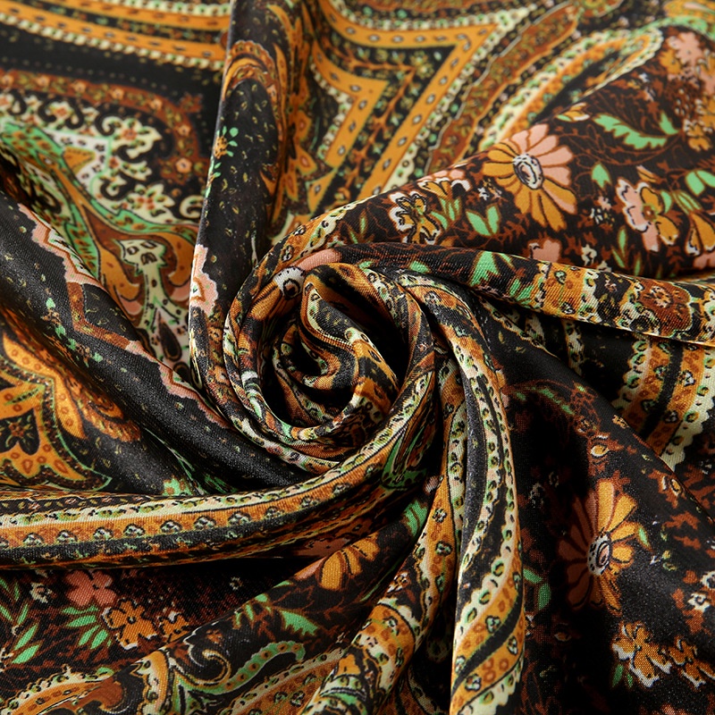 Khăn Choàng Lụa Satin 180 * 90CM In Họa Tiết Hoa Cổ Điển Thoáng Khí Mềm Mại