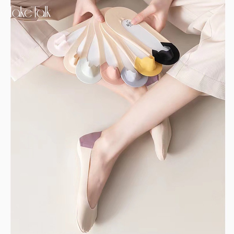 Take Talk Vớ Thuyền Cổ Thấp Bằng Lụa Lạnh Chống Mùi Chống Trượt Không Rơi Cho Nữ