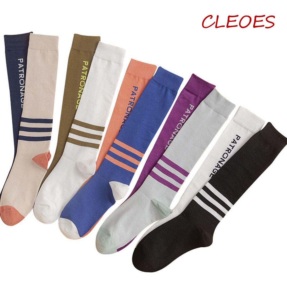 Cleoes Vớ Bắp Chân Dài Tới Bắp Chân Cotton Màu Trơn Co Giãn Kẻ Sọc Phong Cách Đại Học Dễ Thương Cho Nữ Sinh jk
