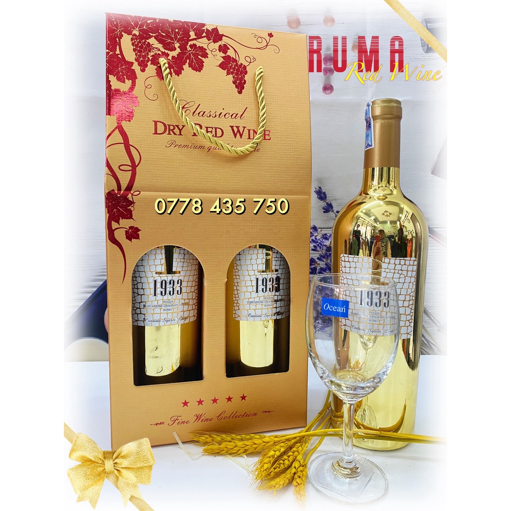 Quà tặng hộp giấy 2 chai rượu vang Ý 1933 Topaz nhập khẩu