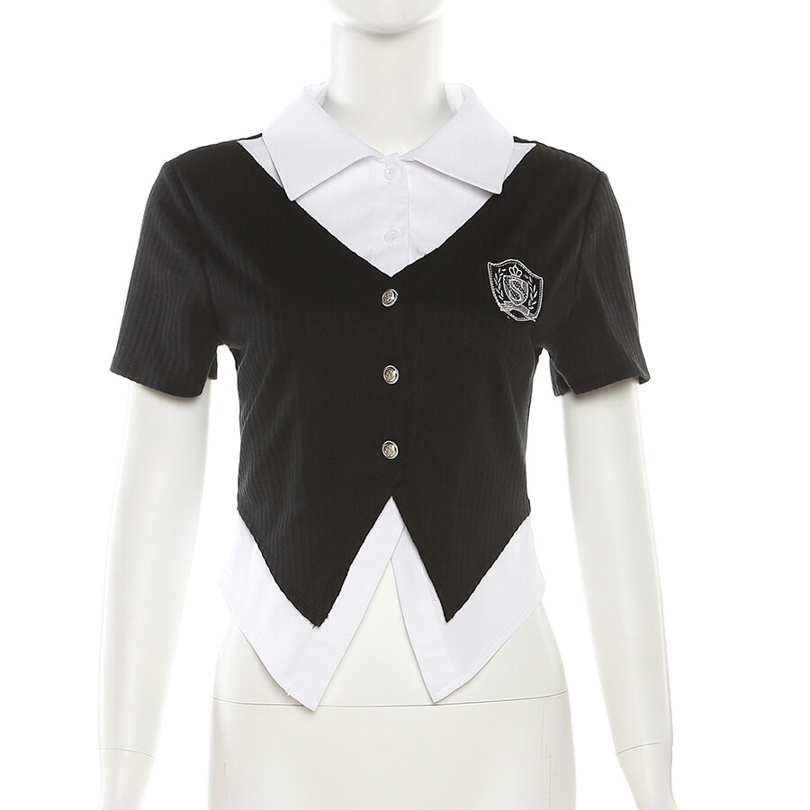 Weird Puss Áo polo Ngắn Tay Phối Màu Tương Phản Thời Trang Mùa Hè Cho Nữ