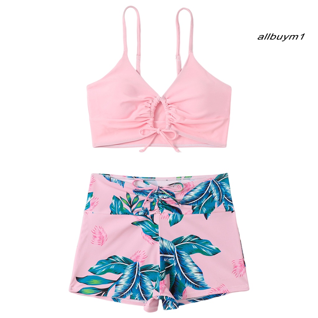 1 Bộ Đồ Bơi Dây Rút Có Đệm Ngực Không Gọng Thoáng Khí In Họa Tiết Thời Trang Cho Nữ