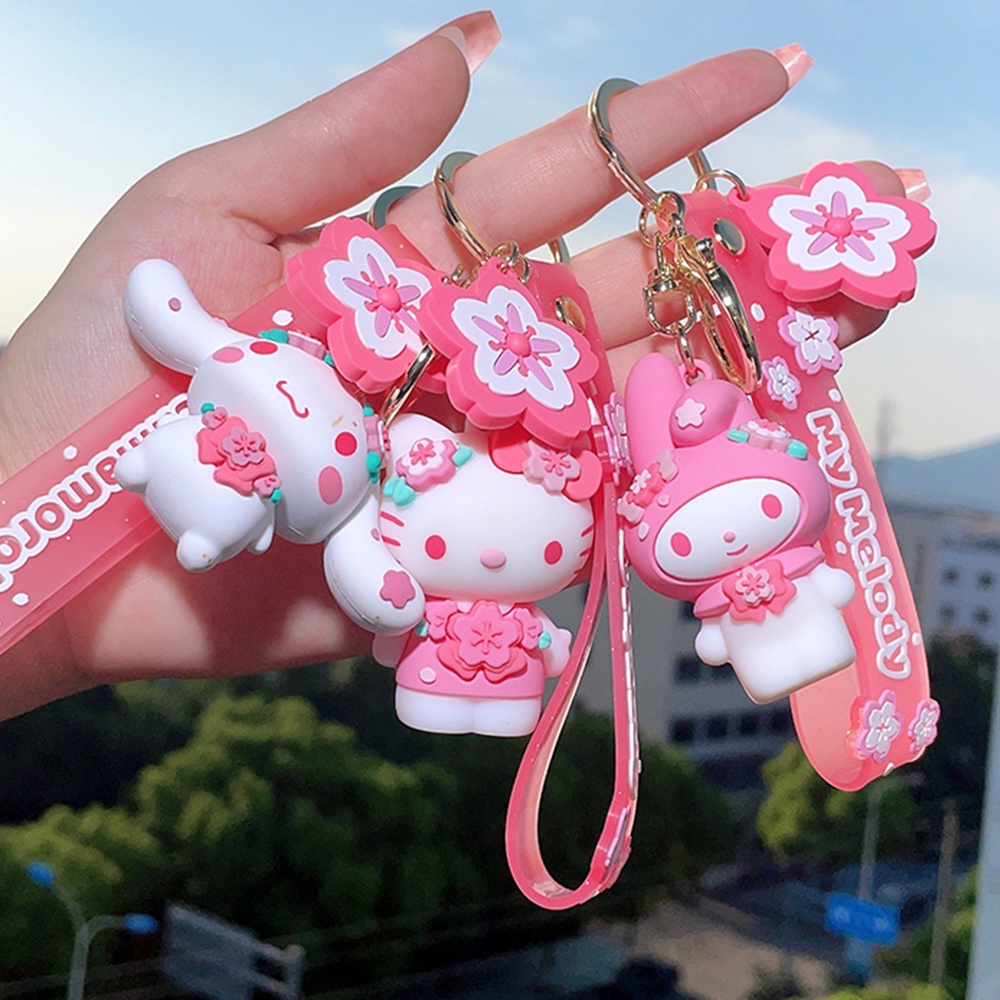 Dễ thương SANRIO Chuỗi khóa Sakura Hello Kitty Kuromi My Melody Cinnamoroll Xe chìa khóa cô gái quà tặng kt Móc Khóa