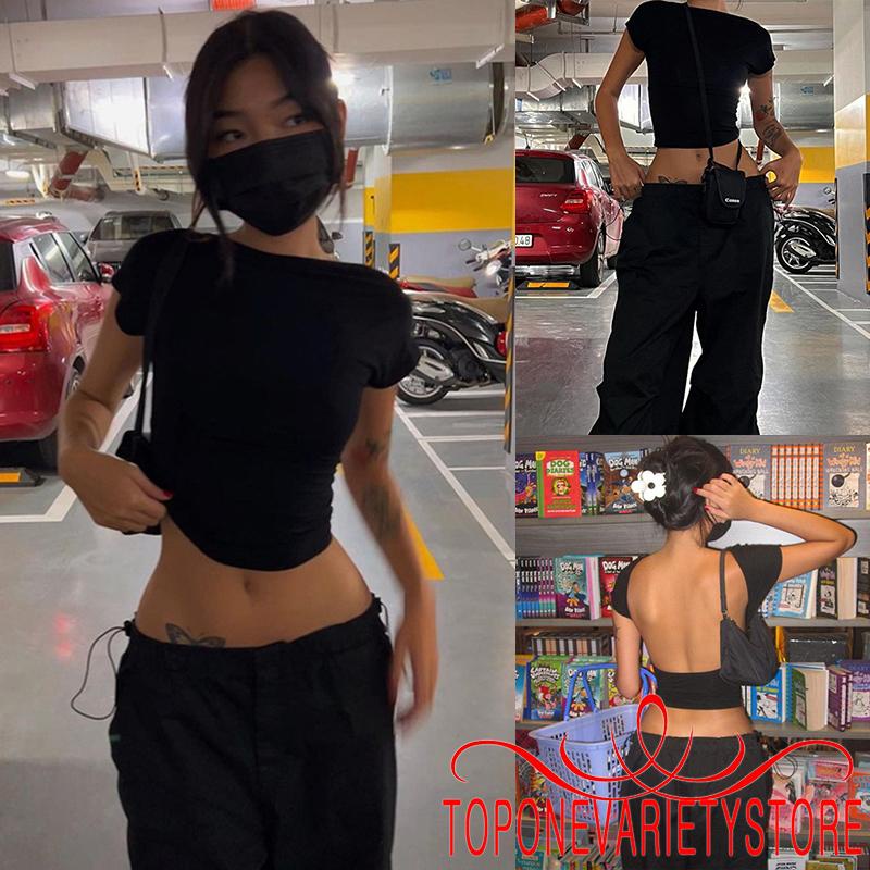 Áo Thun Lửng Tay Ngắn Hở Lưng Thời Trang Dành Cho Nữ