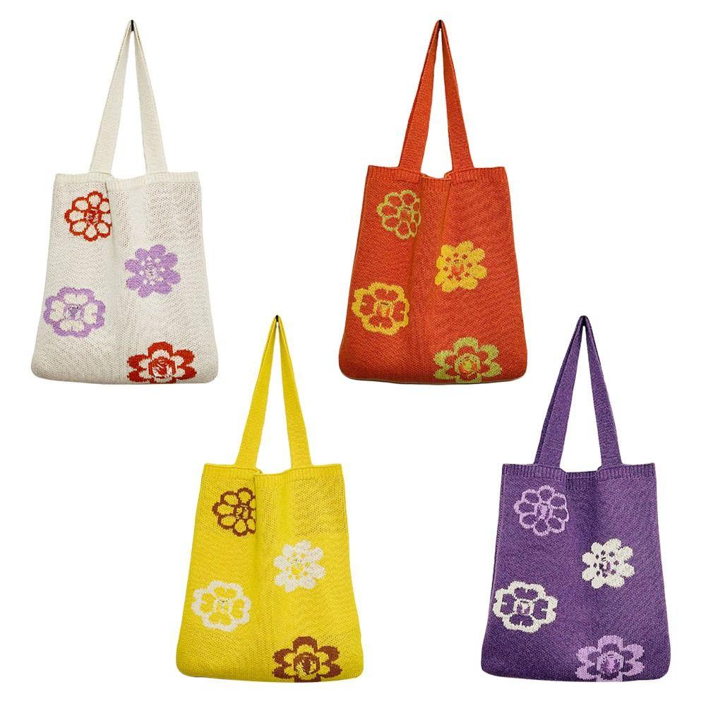 Túi Xách Đan Len Họa Tiết Hoa Thời Trang Cho Nữ