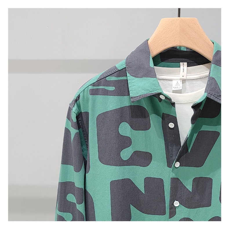 Áo Sơ Mi Cotton Tay Dài Dáng Rộng In Chữ Thời Trang Cho Nam