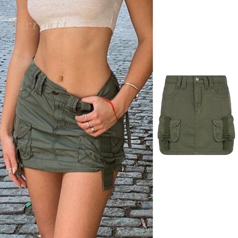 Chân Váy Jeans Lưng Thấp Có Túi Thời Trang Cho Nữ