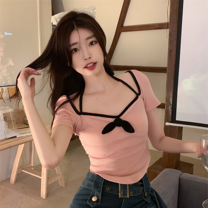 Áo thun PERTY tay ngắn chất liệu lụa lạnh màu hồng phong cách Hàn Quốc thời trang cho nữ