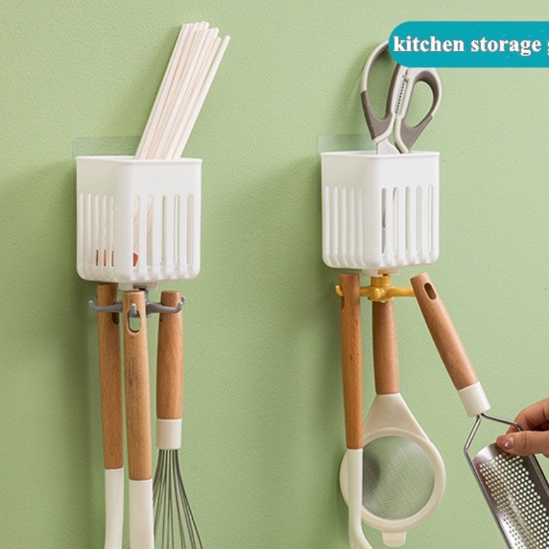 Hộp Đựng Đồ Dùng Nhà Bếp 6 Móc Xoay Gắn Tường Đa Năng Chống Ẩm Mốc Tiện Dụng