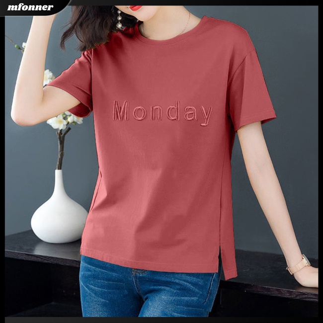 Áo Thun Tay Ngắn Cổ Tròn Thêu Họa Tiết Plus Size Cho Nữ