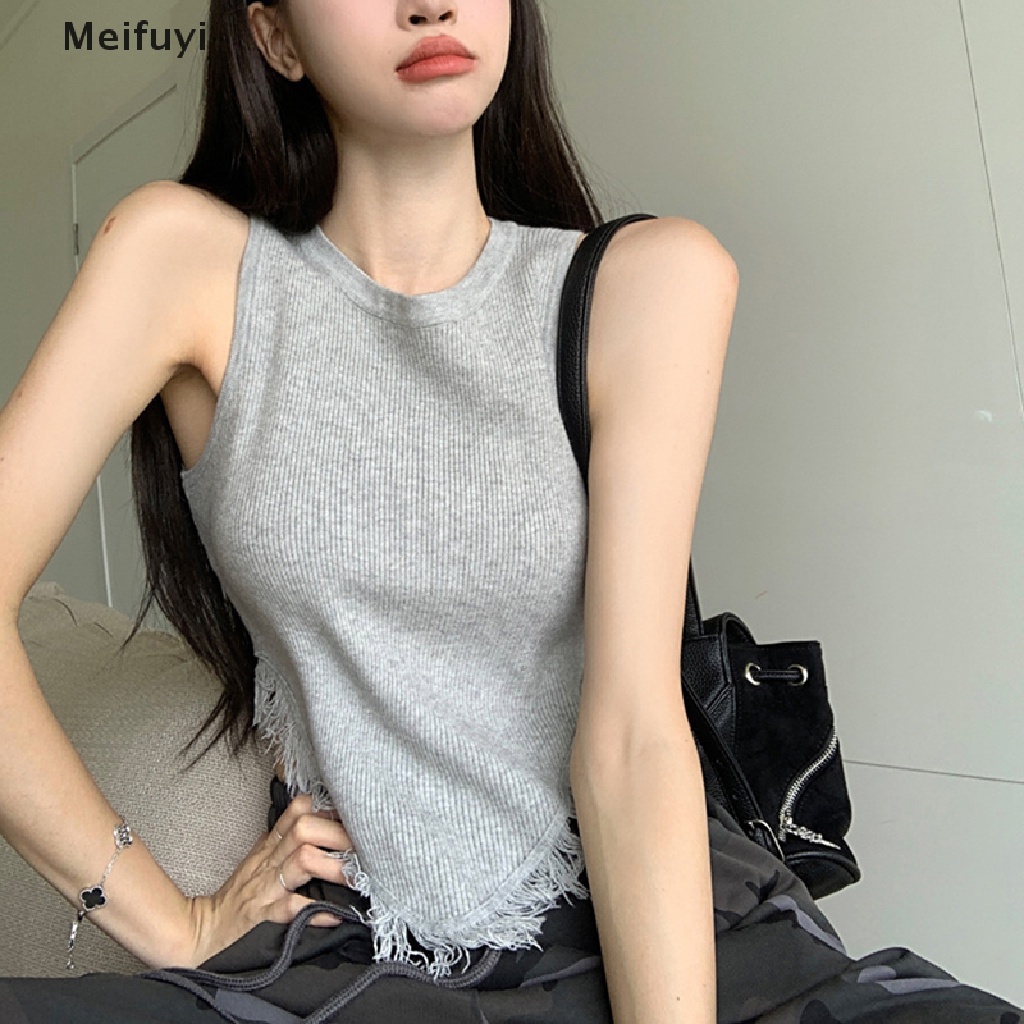 Áo Hai Dây Dệt Kim Cổ Tròn Phối Tua Rua Quyến Rũ Thời Trang Cho Nữ