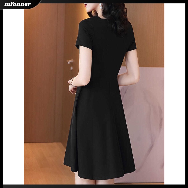 Đầm Tay Ngắn Cổ Chữ V Màu Sắc Đơn Giản Thanh Lịch Dành Cho Nữ