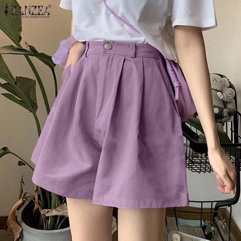 Quần Short Nữ Ống Rộng Lưng Cao Thời Trang ZANZEA