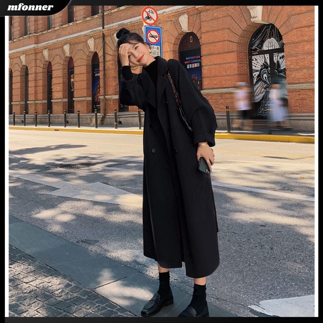 Áo Khoác Tay Dài Cổ Bẻ Dày Dặn Màu Sắc Trơn Kèm Thắt Lưng Dành Cho Nữ