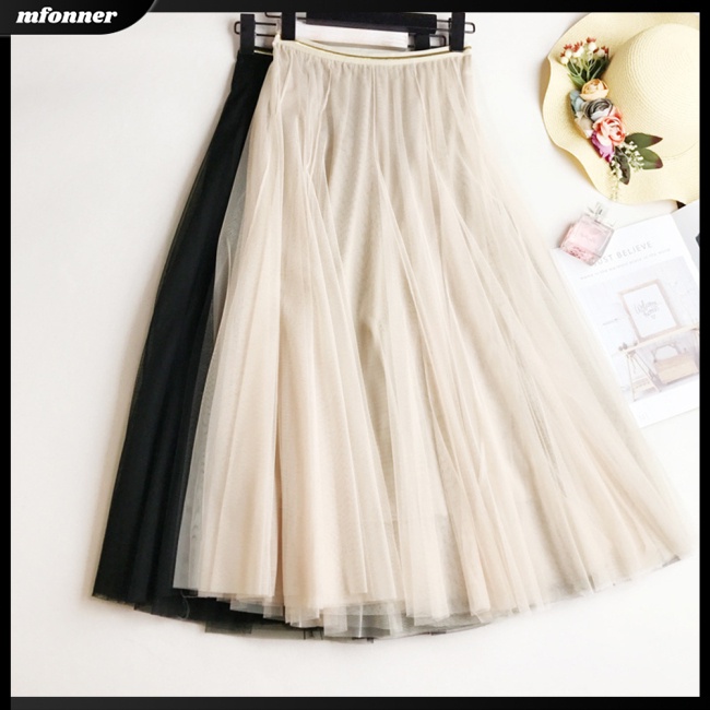 Chân Váy Tutu Lưng Cao Co Giãn Màu Trơn Mềm Mại Thoáng Khí Thoải Mái Cho Nữ