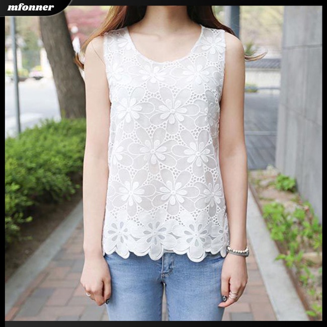 Áo Sát Nách Dáng Rộng Phối Ren Hoa Thời Trang Mùa Hè Cho Bạn Gái