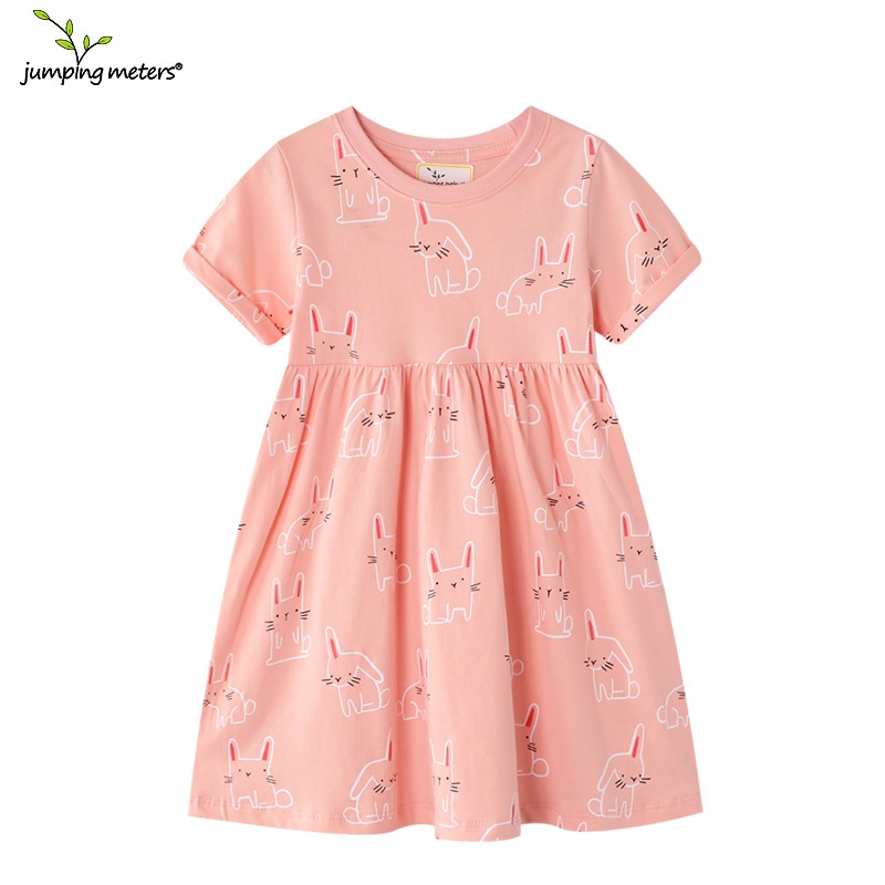 Váy cotton bé gái in hình mèo ngộ nghĩnh màu hồng VTT1 Jumping Meters cao cấp