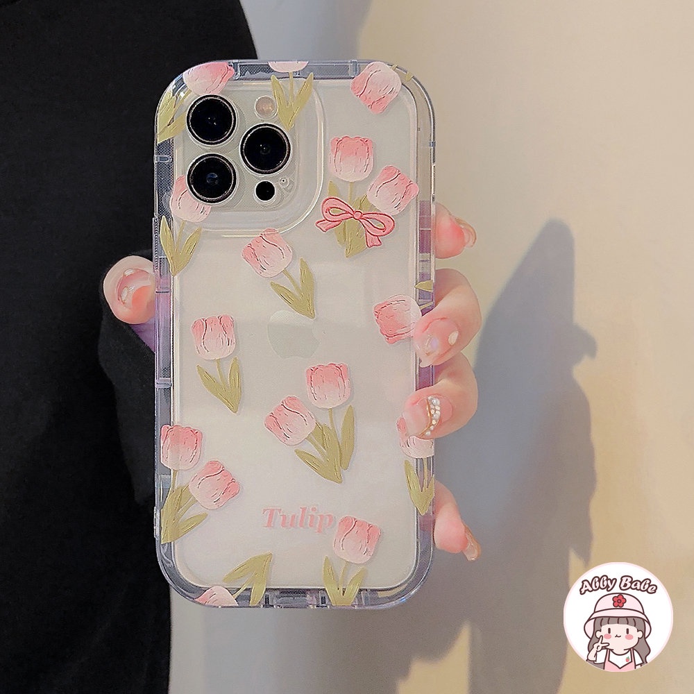 Ốp Điện Thoại TPU Mềm Chống Bụi Hình Hoa Tulip Hồng / Đào Có Giá Đỡ Cho IPhone 14 Pro Max 13 12 11 Pro Max X XS Max