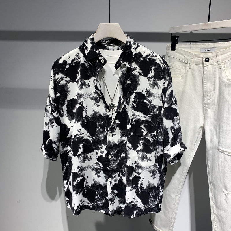 Áo Sơ Mi Ngắn Tay In Họa Tiết Phong Cách Retro Anh Quốc Mẫu Mới 2023 Thời Trang Mùa Hè Dành Cho Nam