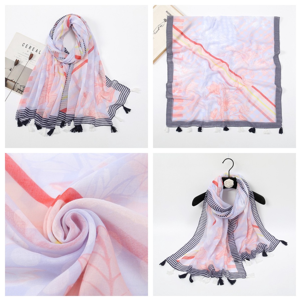 Khăn Choàng Cổ Phối Tua Rua Thoáng Khí Mềm Mại Kích Thước 185-92cm Thời Trang Xuân Hè Xinh Xắn