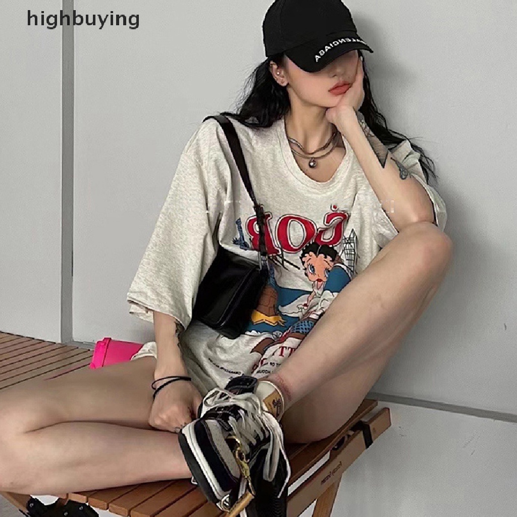 Áo Thun Tay Ngắn Cổ Tròn In Họa Tiết Hoạt Hình Cho Nữ