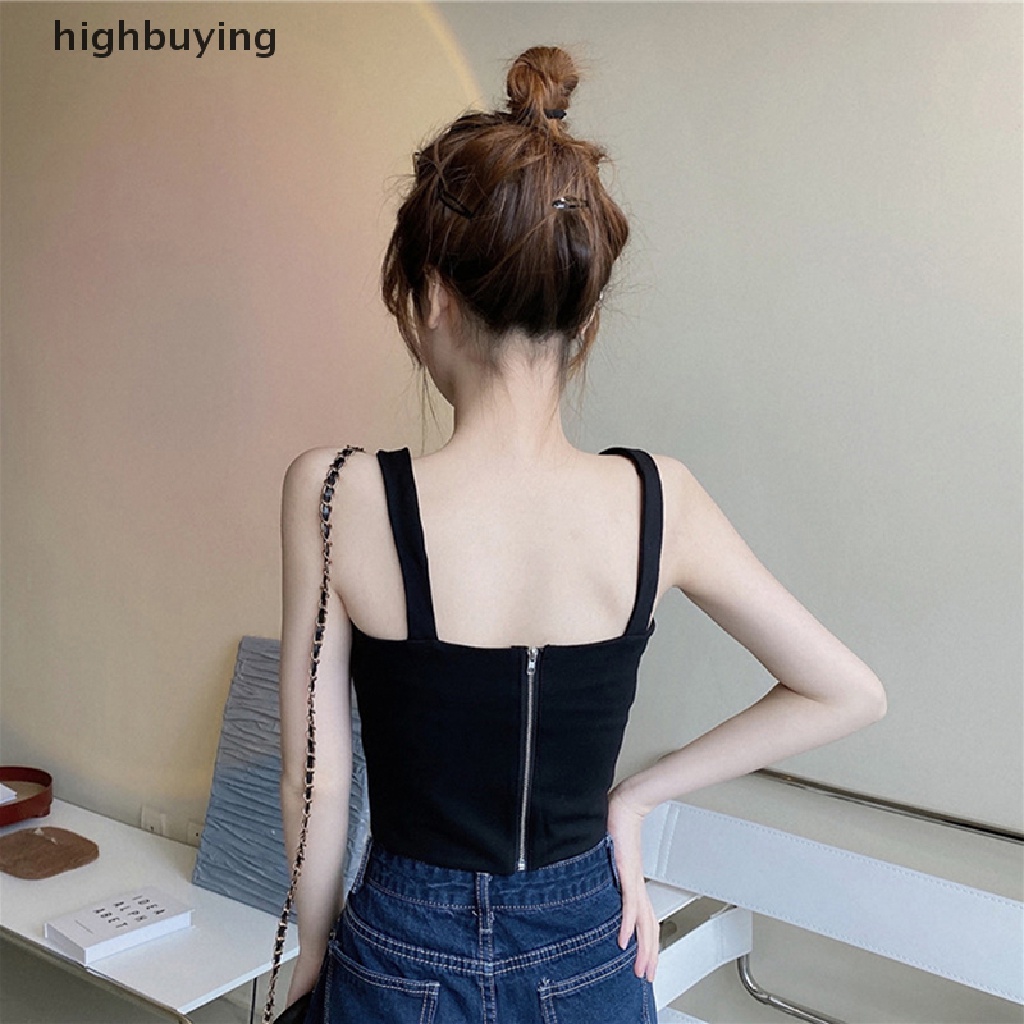 Hbvn Belle Áo Hai Dây Màu Trơn Phối Khóa Kéo Gợi Cảm Mùa Hè Cho Nữ