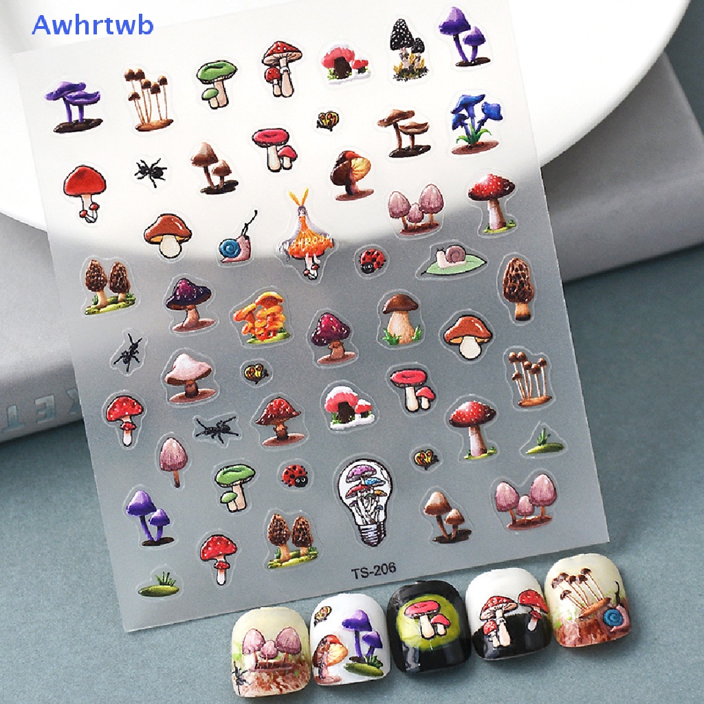Miếng Dán Trang Trí Móng Tay Hình Nấm 5D Nhiều Màu Sắc Mới