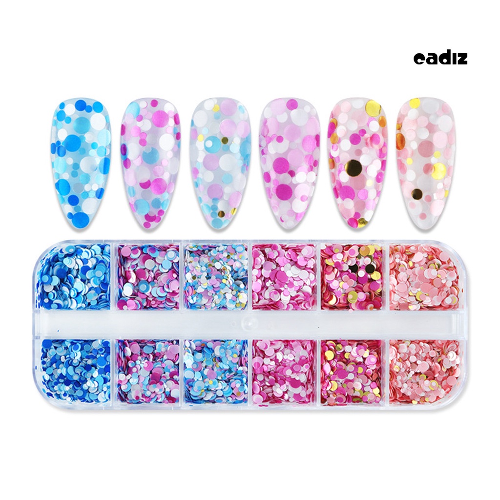 1 Hộp 12 Ngăn Kim Tuyến Tròn Lấp Lánh Nhiều Màu Trang Trí Móng Nghệ Thuật DIY