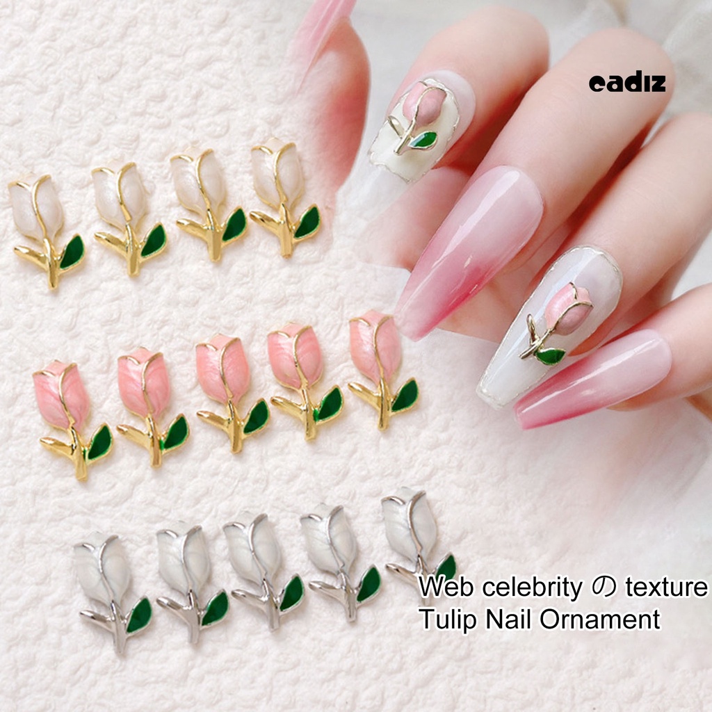 Set 10 Phụ Kiện Trang Trí Móng Tay Nghệ Thuật Hình Hoa Tulip Ba Chiều Không Phai Màu Có Thể Tháo Rời