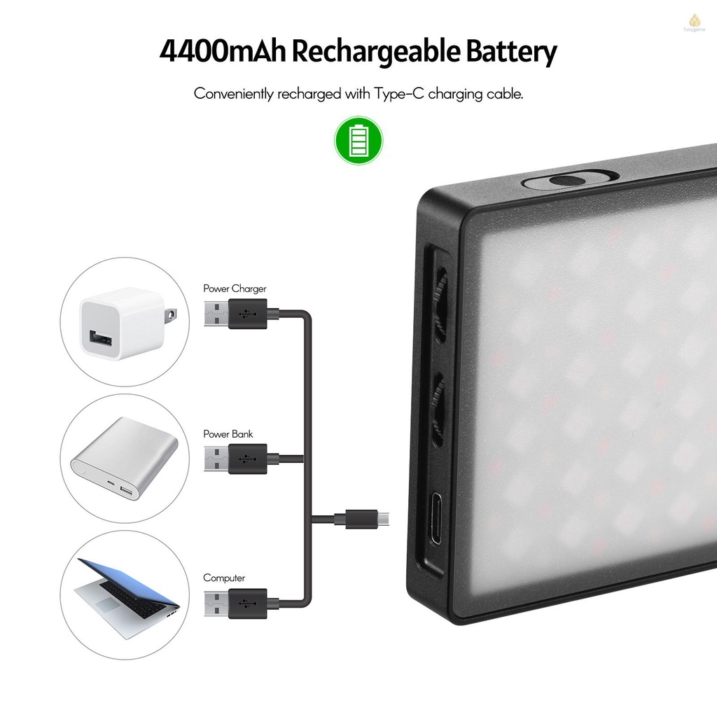 ANDOER Đèn LED Mini 360600 Bóng Chuyên Dụng Chất Lượng Cao° Toàn Bộ Đèn Bỏ Túi 8W 2500-8500K 0-100% CRI97 + Với Pin 12 Hiệu Ứng 1 / 4-inch 4400mAh