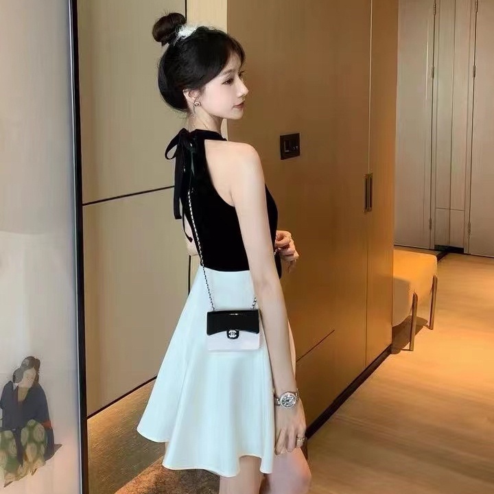 NZN Đầm Chữ A Không Tay Phối Nơ Xinh Xắn Theo Phong Cách Hàn Quốc