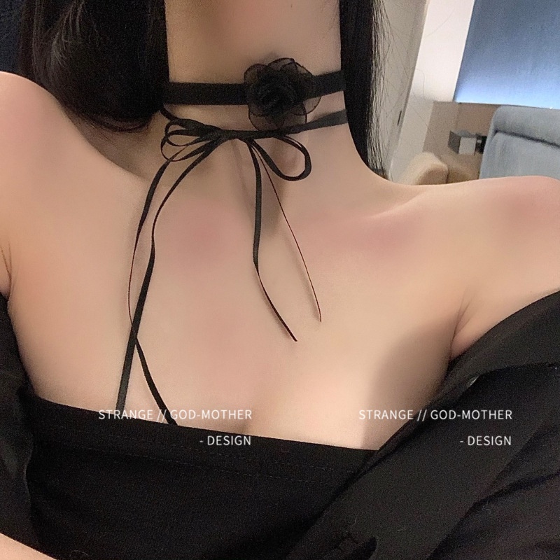 Vòng Cổ Thắt Dây Không Khóa Hình Hoa Trà Phong Cách Retro Hàn Quốc Ngọt Ngào