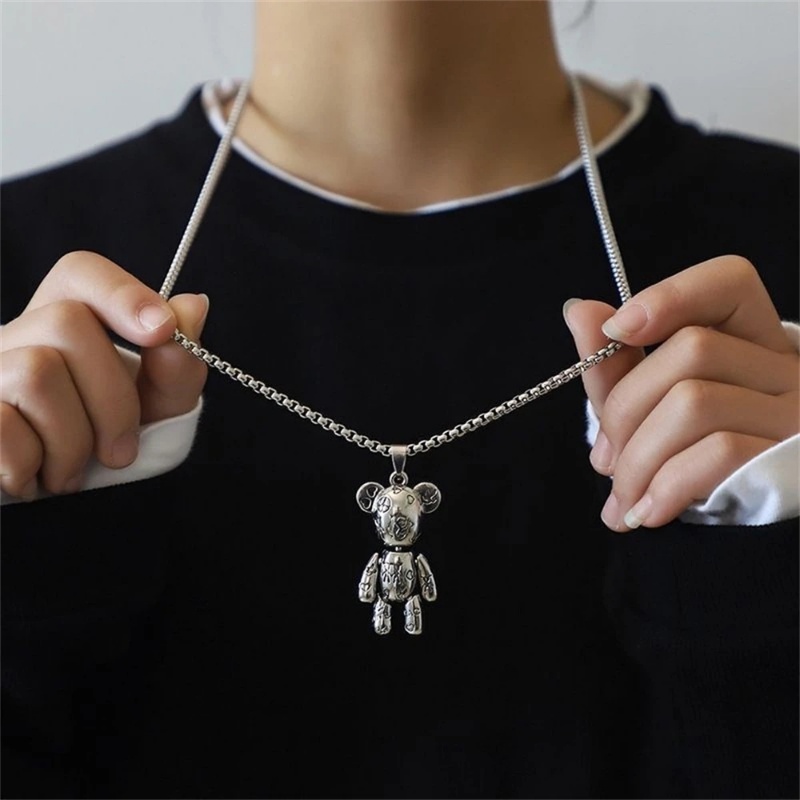 Vòng Cổ Choker Bằng Thép Không Gỉ Mặt Hình Gấu Kỹ Thuật Số Phong Cách Punk Hiphop Thời Trang Cho Nam Và Nữ