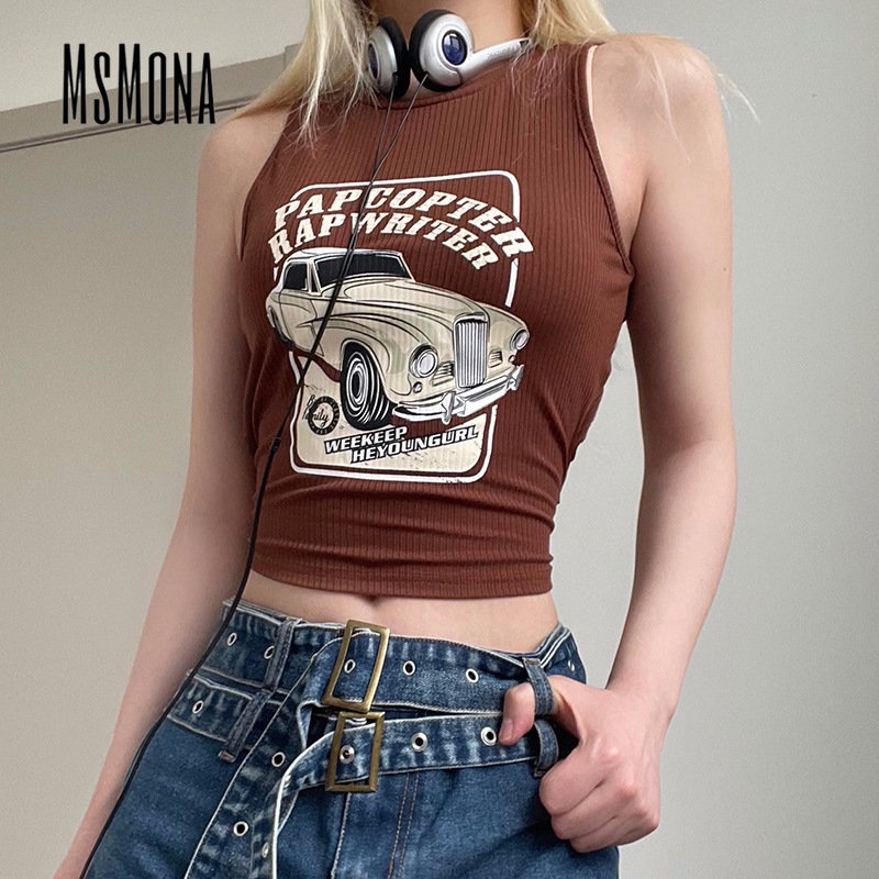 Áo Tank Top Sát Nách Cổ Tròn Màu Trơn In Chữ Thời Trang 2023 Quyến Rũ Cho Nữ