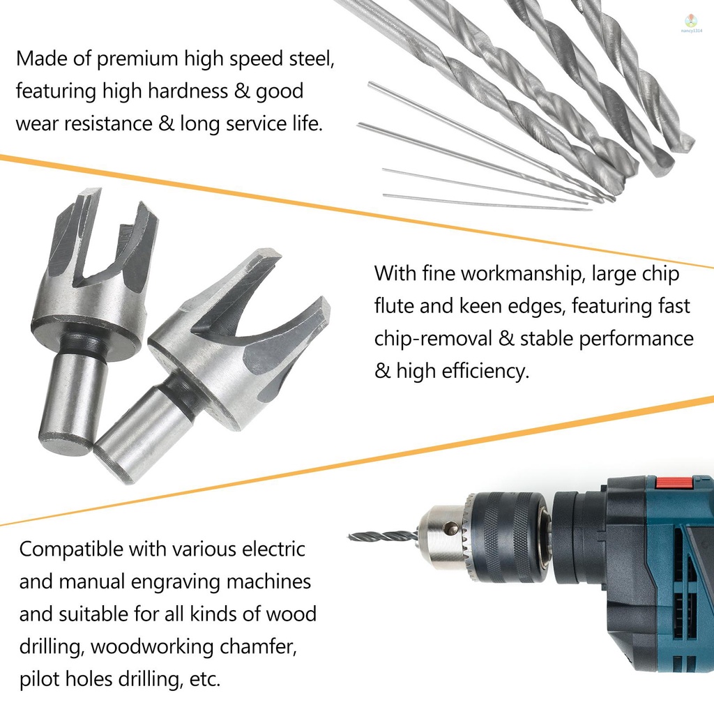 Bộ 39 Mũi Khoan Gỗ + 8 Mũi Khoan + 6 Mũi Khoan 1 / 4 Inch Hex 5 Sáo 90 Độ + 7 Mũi Khoan + 7 Trục Chuyên Dụng