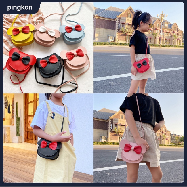 Túi Đeo Chéo Mini Khóa Nam Châm Đính Nơ Dễ Thương Cho Nữ